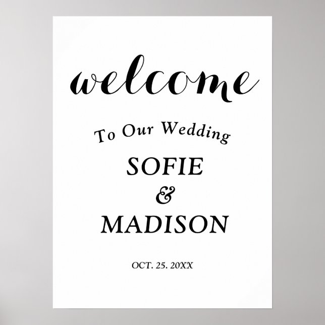 Affiche Black and white elegant Wedding Welcome  (Devant)