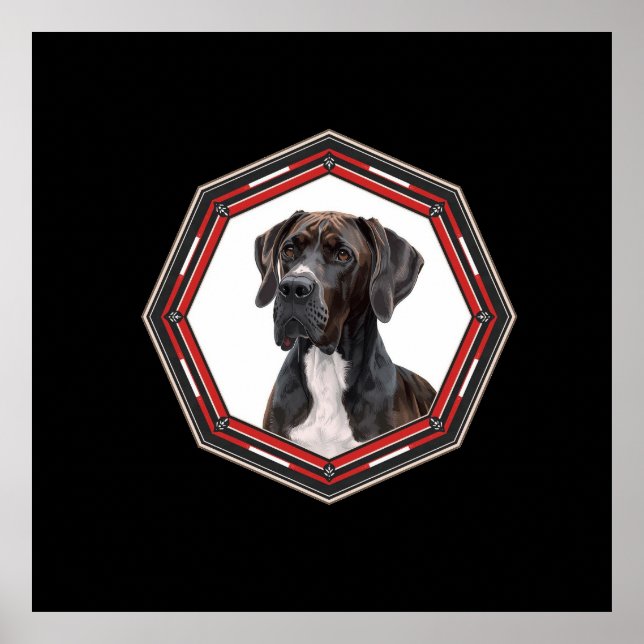 Affiche Black And White Great Dane In A Red Frame (Devant)