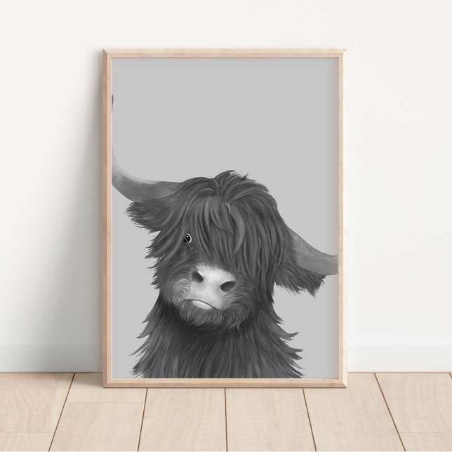 Affiche Black and White Highland Cow Illustration  (Créateur téléchargé)