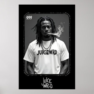 Affiche Black and white portrait of male rapper smoking wi