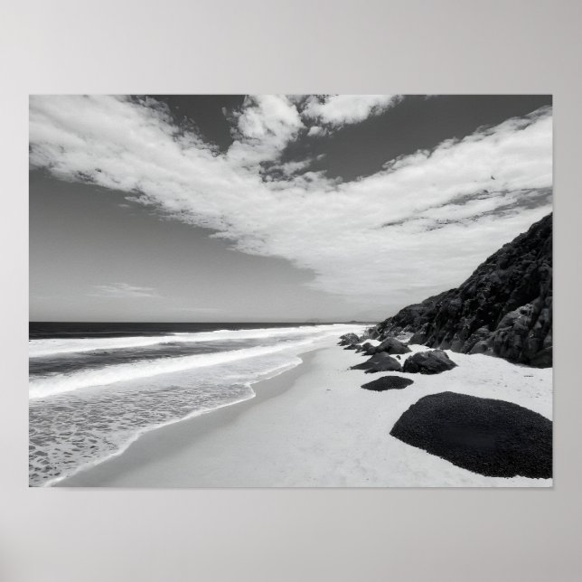 Affiche Black And White Rocky Ocean Waves Seascape (Devant)