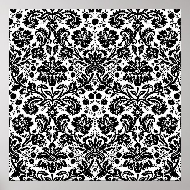 Affiche Black and white stylish damask (Devant)