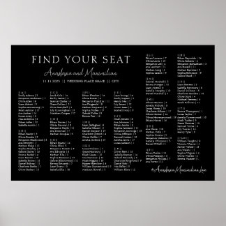 Affiche Black and White Wedding Alphabetical Seating Chart