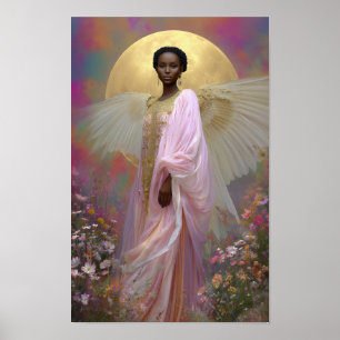 Affiche Black Angel Goddess Art Imprimer : Rose Gold Flora