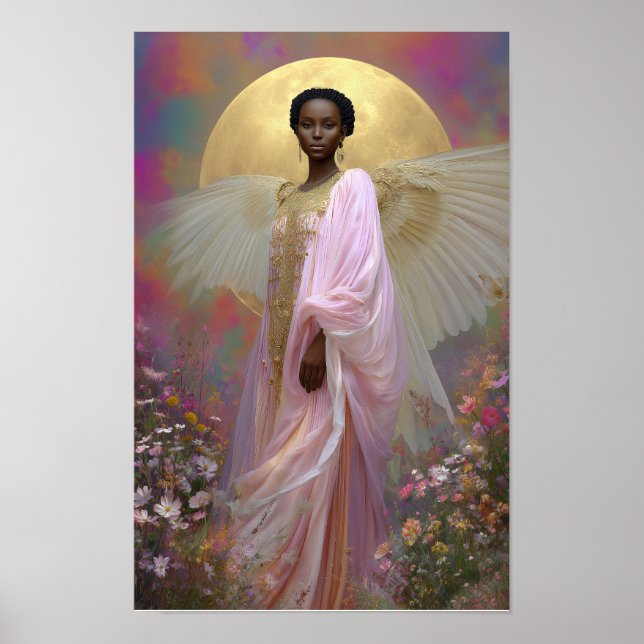 Affiche Black Angel Goddess Art Imprimer : Rose Gold Flora (Devant)