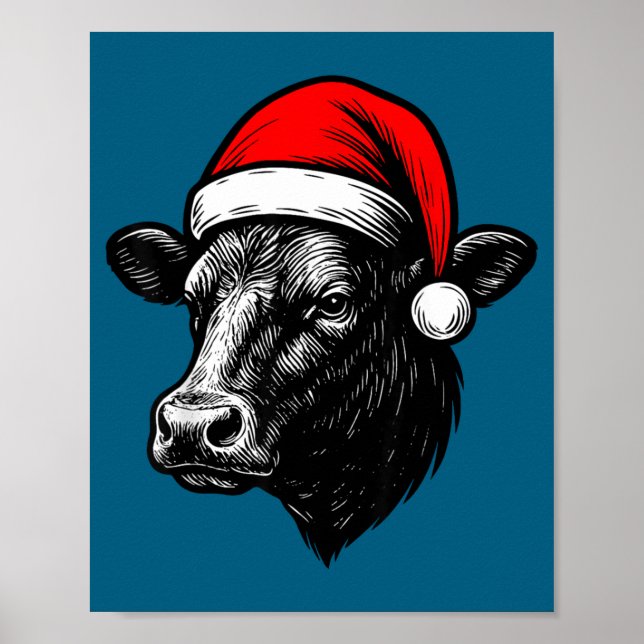 Affiche Black Angus Rancher Christmas Cow Santa Hat Farmer (Devant)