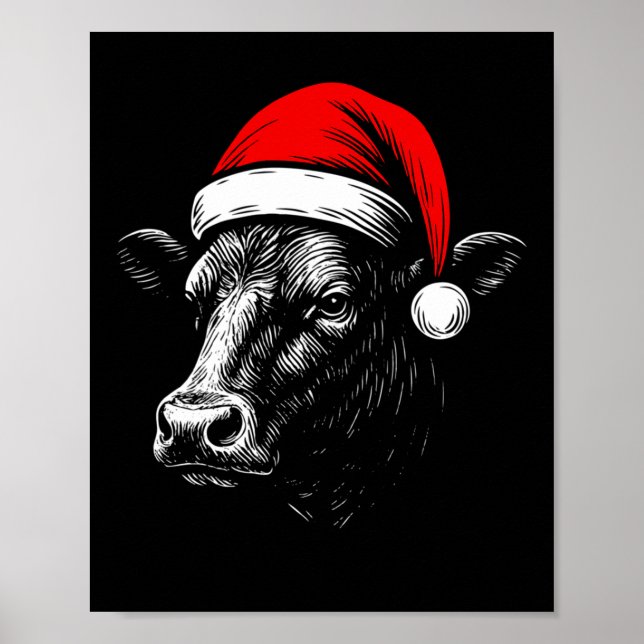 Affiche Black Angus Rancher Christmas Cow Santa Hat Farmer (Devant)