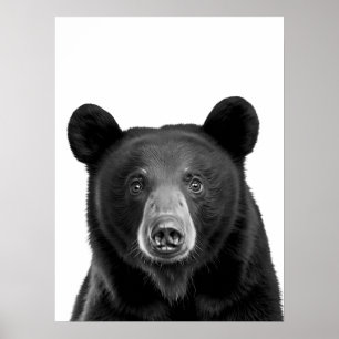 Affiche Black Bear Woodland Modern Portrait noir blanc