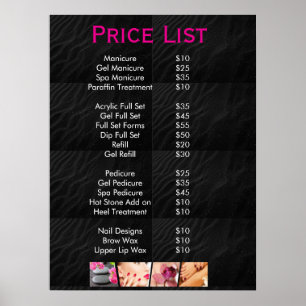 Affiche Black beauty Nail Salon Prix Menu