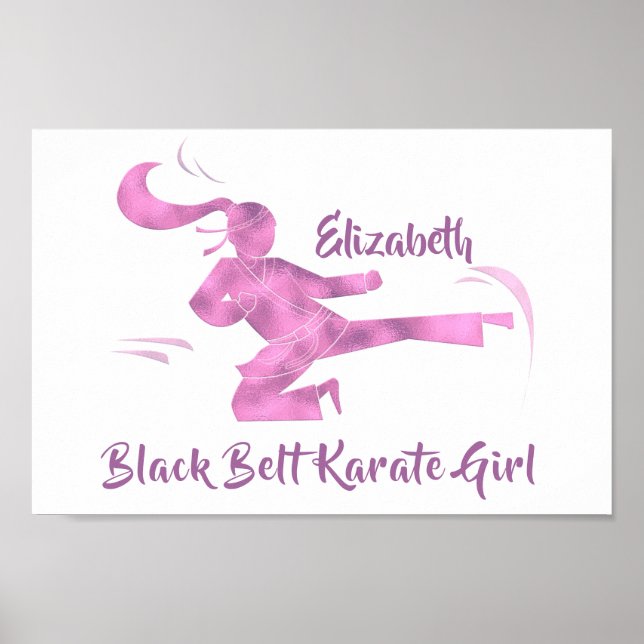 Affiche Black Belt Karate Girl Rose violet moderne chic (Devant)