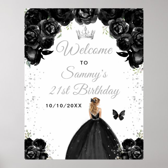 Affiche Black Blonde Hair Princess Anniversaire Bienvenue (Devant)