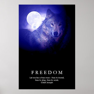 Affiche Black Blue Night Wolf Fullmoon Freedom