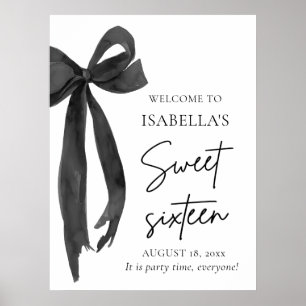 Affiche Black Bow Coquette Sweet 16 Anniversaire Bienvenue