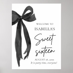 Affiche Black Bow Coquette Sweet 16 Anniversaire Bienvenue