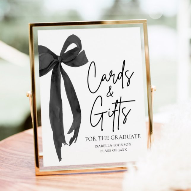 Affiche Black Bow Graduate Party Cartes et cadeaux (Modern Coquette Black Bow Graduation Party Graduate High School Cards & Gifts Sign)