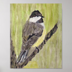 Affiche Black-capped Chickadee Bird - acrylic painting.
