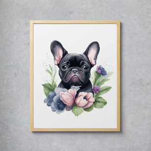Affiche Black Carlin Français Chien Floral Aquarelle
