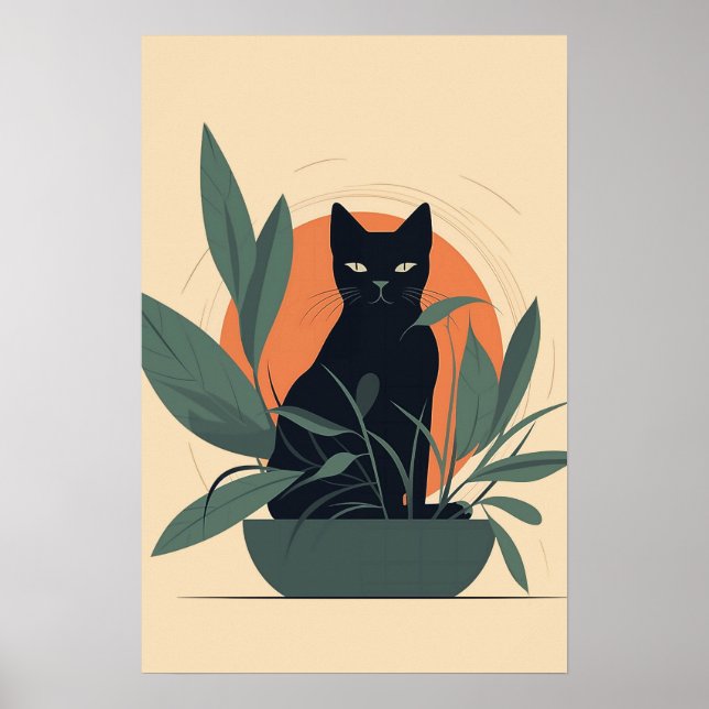 Affiche Black Cat Botanical Minimal Plant Lover (Devant)