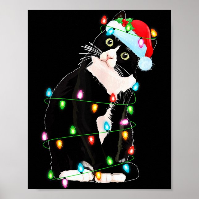 Affiche Black Cat Christmas Lights Funny Santa Hat Black C (Devant)