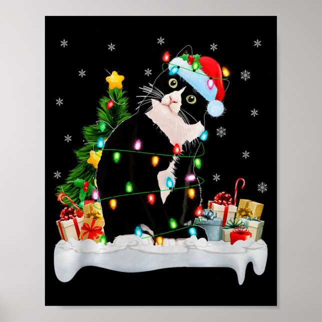 Affiche Black Cat Christmas Lights Santa Hat Black Cat Lov (Devant)