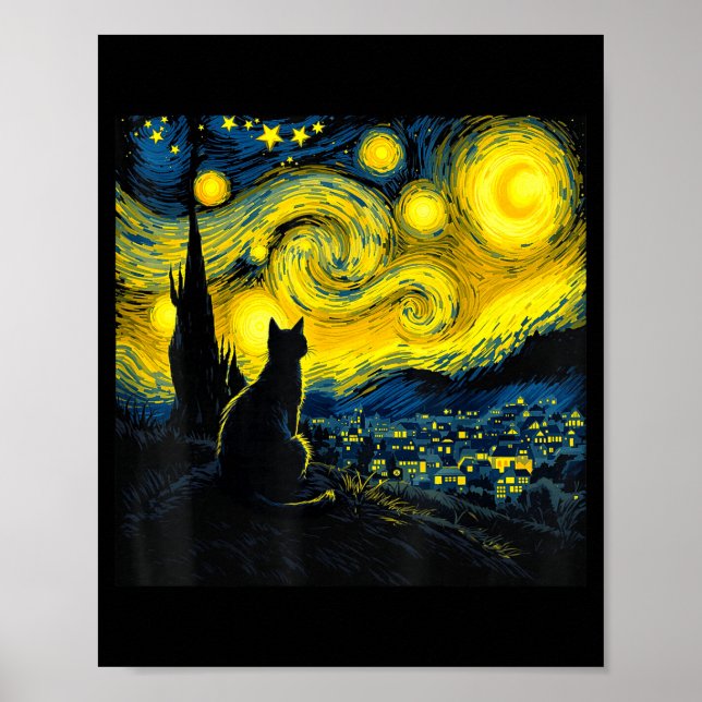Affiche Black Cat Funny Cat Lover Mom Daddy Starry Night V (Devant)