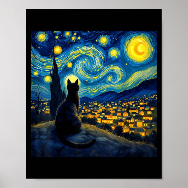 Affiche Black Cat Funny Cat Lover Mom Daddy Starry Night V (Devant)
