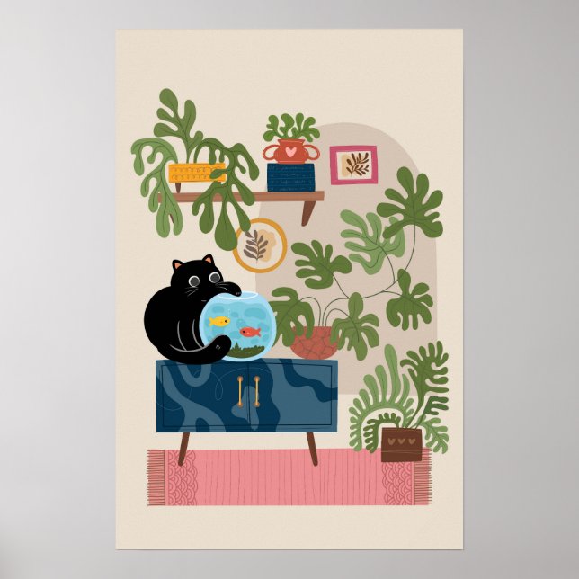 Affiche Black Cat Goldfish Playful Cat Lover (Devant)