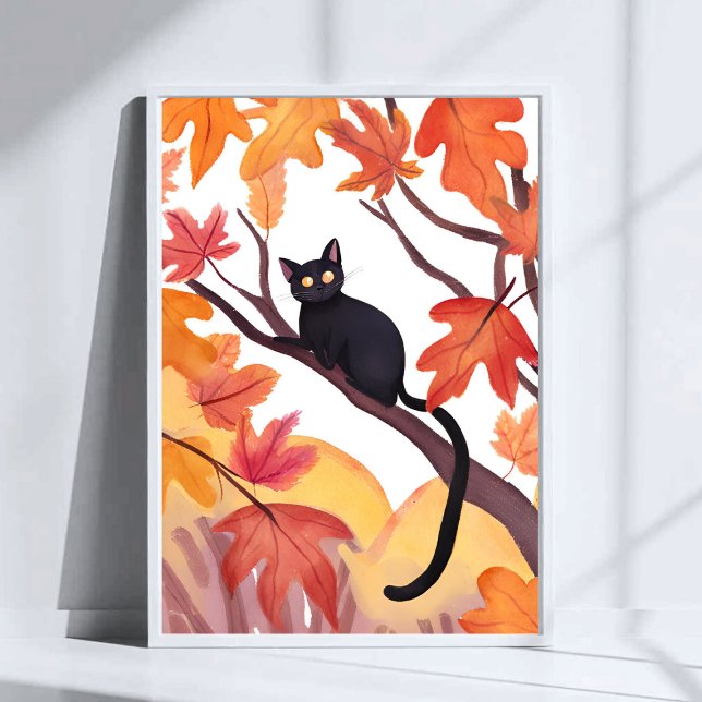 Affiche Black Cat in a Tree | Fall Autumn Spooky Cute (Créateur téléchargé)