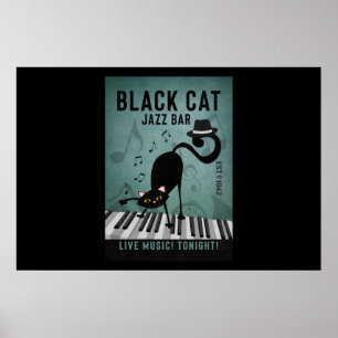 Affiche Black Cat Jazz Bar Funny Black Cat Jouer Piano