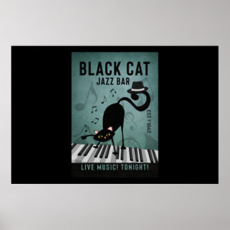 Affiche Black Cat Jazz Bar Funny Black Cat Jouer Piano