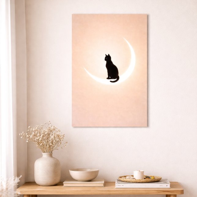 Affiche Black Cat Moon Wall Art – Neutral Beige Home Decor (Créateur téléchargé)