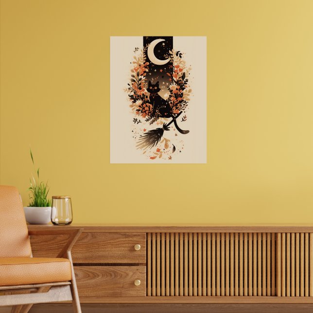 Affiche Black Cat on Witch’s Broom Under the Moon (Salon 2)