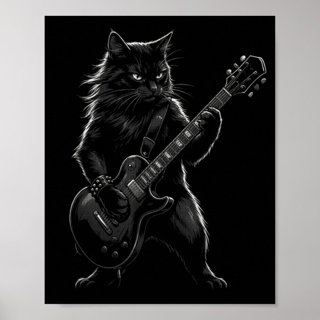 Affiche Black Cat Playing Electric Guitar Gothic Rocker  (Devant)