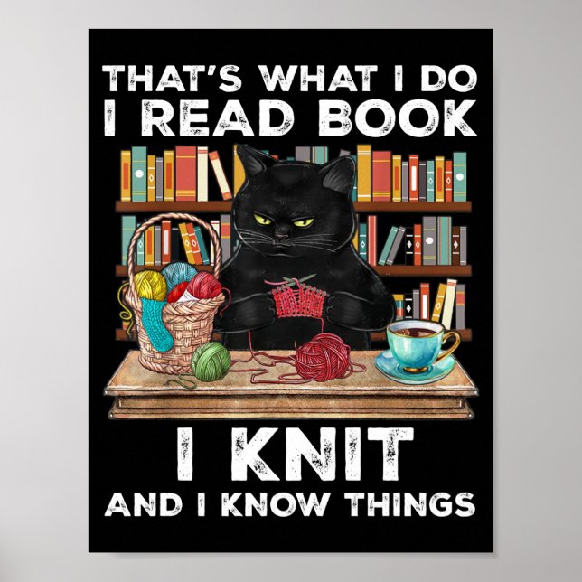 Affiche Black Cat Red Book Knit Writer Reader Bookaholic (Devant)