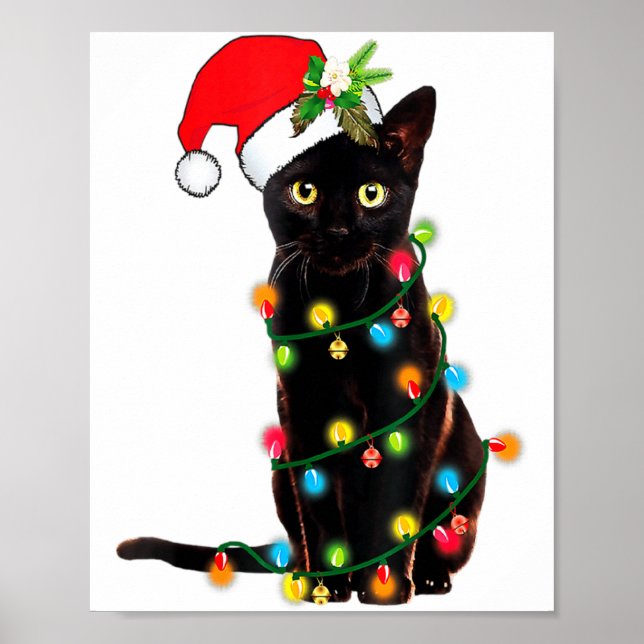 Affiche Black Cat Santa Tangled Up In Christmas Lights _1  (Devant)