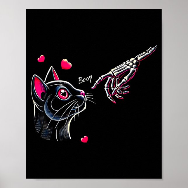 Affiche Black Cat Skeleton Hand Boop Valentine's Day Pet O (Devant)