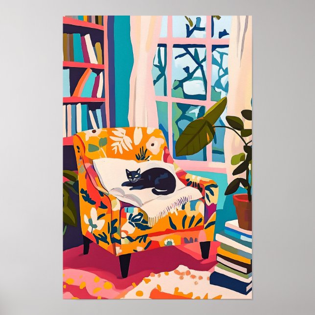 Affiche Black cat sleeping on the sofa (Devant)