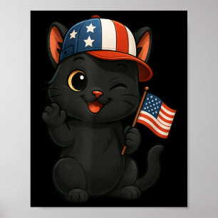 Affiche Black Cat Usa Drapeau 4 juillet Fête de l'Indépend