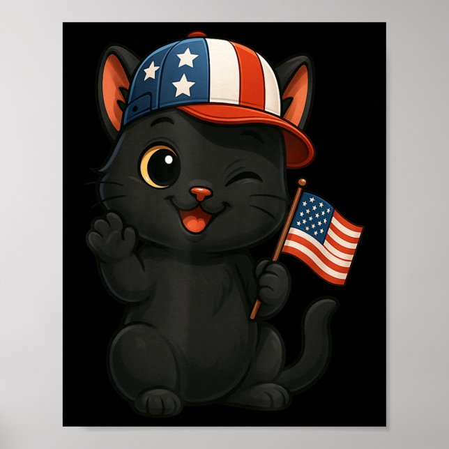 Affiche Black Cat Usa Drapeau 4 juillet Fête de l'Indépend (Devant)