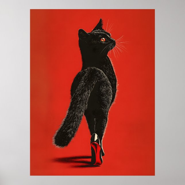 Affiche Black Cat Walking the Catwalk – Fashion Illustrati (Devant)