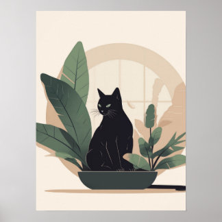 Affiche Black Cat Wall Art Minimalist Cat Boho Cat 