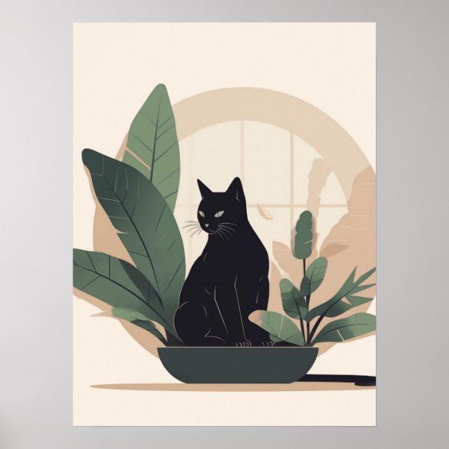 Affiche Black Cat Wall Art Minimalist Cat Boho Cat  (Devant)