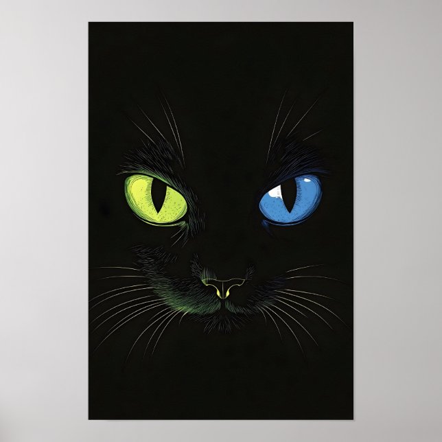 Affiche Black cat with Green And Blue Eyes (Devant)