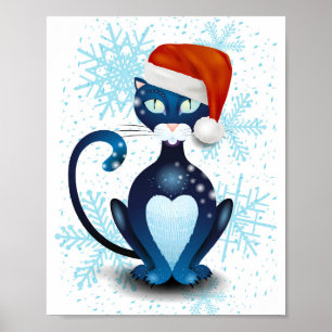 Affiche Black Cat with Santa's Hat
