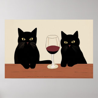 Affiche Black Cats and Red Wine Minimalist 