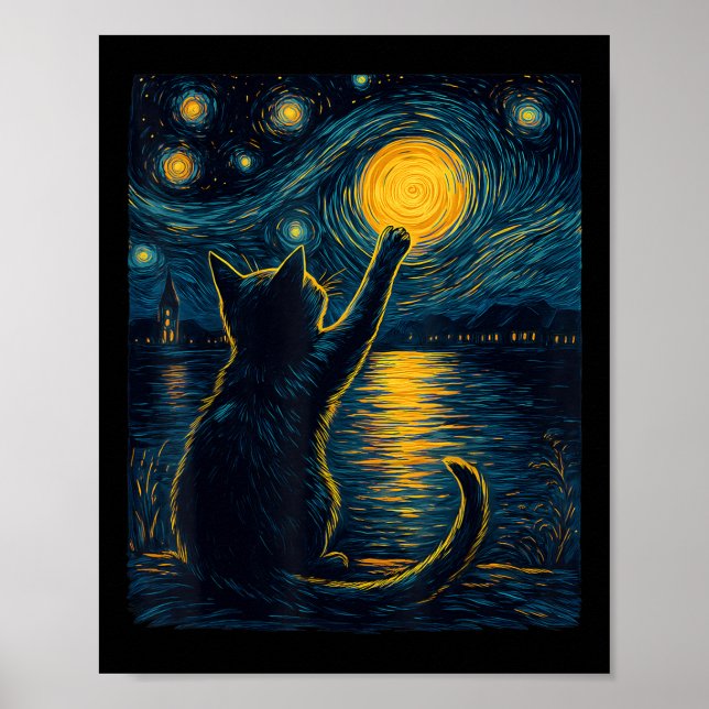 Affiche Black Cats Lover Starry Night Vincent Van Gogh  (Devant)