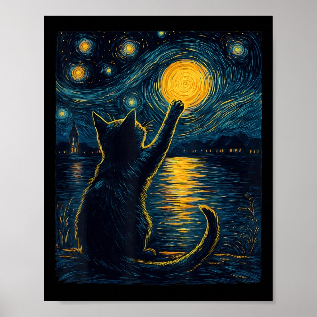 Affiche Black Cats Lover Starry Night Vincent Van Gogh (Devant)