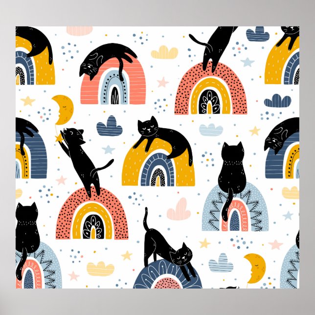 Affiche Black Cats Rainbows Motif Imaginaire (Devant)