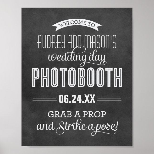 Affiche Black Chalkboard Wedding Photobooth Welcome (Devant)