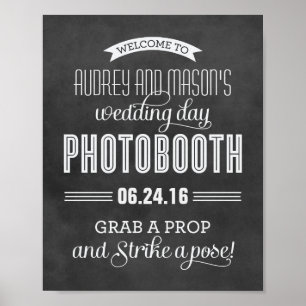 Affiche Black Chalkboard Wedding Photobooth Welcome